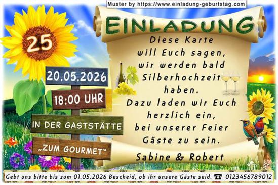 originelle Einladung zur Silberhochzeit - die Sonnenblume und der Wegweiser