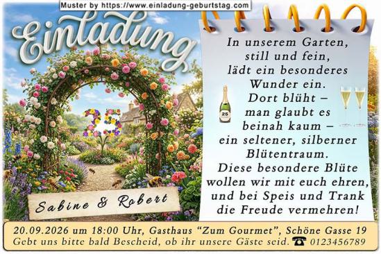 originelle Einladung zur Silberhochzeit - der Rosenbogen vor der besonderen Blume 25
