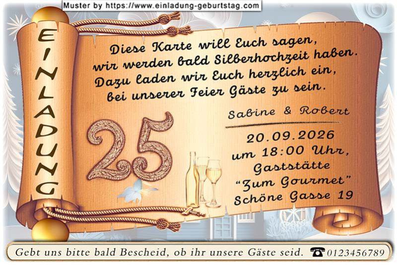 originelle Einladung zur Silberhochzeit - die goldene Schriftrolle