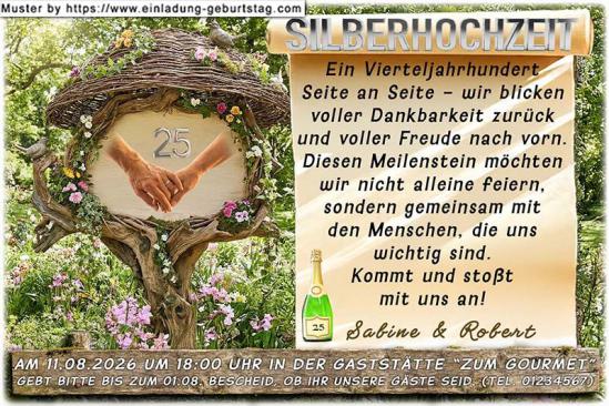 originelle Einladung zur Silberhochzeit - Hand in Hand auf einem Bild