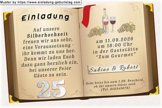 originelle Einladung zur Silberhochzeit - das aufgeschlagene Buch
