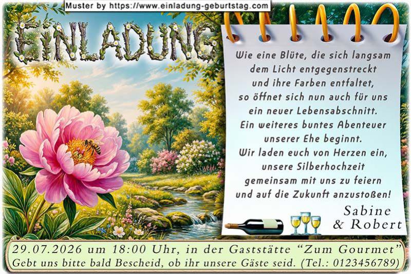 originelle Einladung zur Silberhochzeit - die Biene in der Blüte