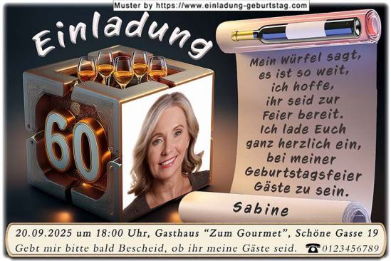 Die Einladung zum Geburtstag mit Ihrem Foto. Der besondere Würfel: auf einer Seite befindet sich Ihr Foto, auf einer anderen Seite Ihr Alter.