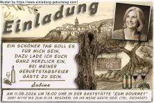 Die Einladungskarte zum Geburtstag komplett im Sepia Farblook. Auch Ihr Foto wird mit einer Sepia Farbüberlagerung versehen und rechts oben eingesetzt.