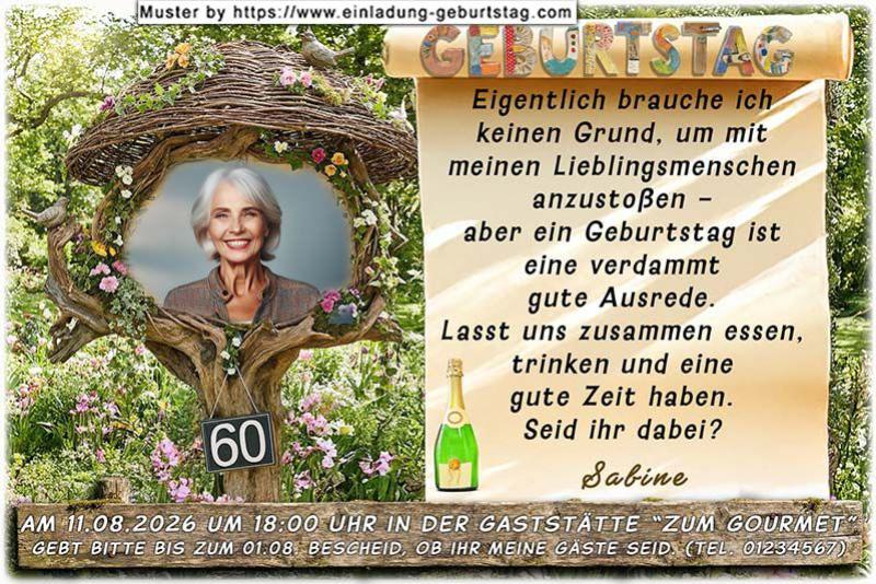 Die Einladung zum Geburtstag mit Ihrem Foto - Ihr Foto wird in den originellen Bilderrahmen eingesetzt. Darunter wird Ihr Alter platziert.