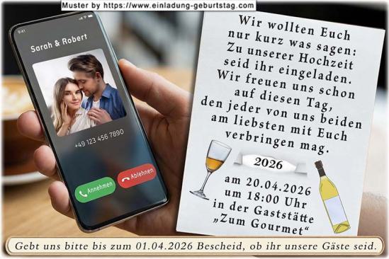 Die Hochzeitseinladung mit Ihrem Foto im Display eines Handys