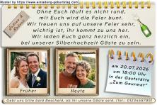 Die Einladung zur Silberhochzeit mit 2 Ihrer Fotos in einem dekorativen Rahmen 