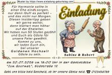 Einladung Goldene Hochzeit lustig - gut dass die Ehefrau immer für Ordnung sorgt - die Frau mit dem Nudelholz