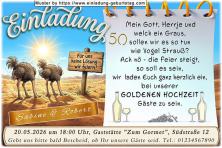 Einladung Goldene Hochzeit lustig - 2 Vögel Strauß stecken den Kopf in den Sand - für Sie ist das keine Lösung