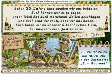 Die lustige Einladungskarte zur Silberhochzeit mit 2 harmonischen Fröschen am Froschtech - 25 Jahre verheiratet
