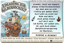 Die lustige Einladungskarte zur Silberhochzeit mit dem Piratenschiff Richtung Feier