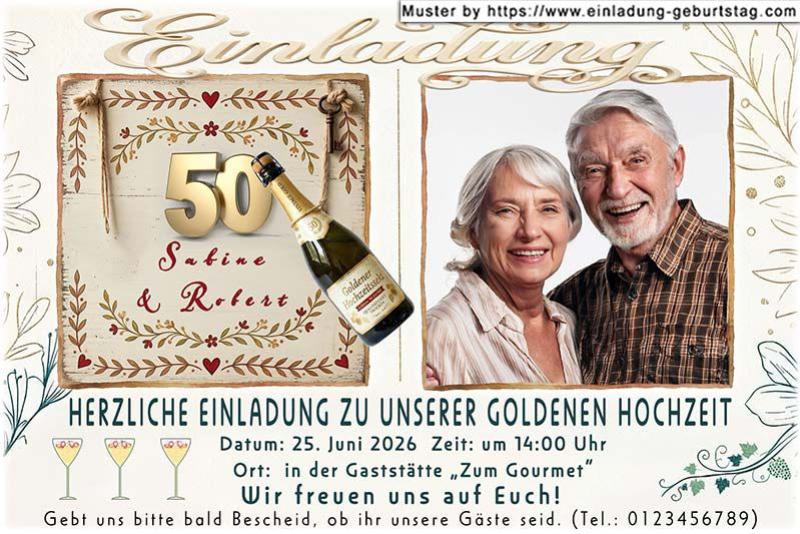 Einladung Goldene Hochzeit Foto quadratisch ausgeschnitten