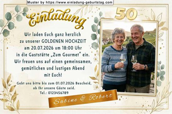Einladung Goldene Hochzeit Foto auf einer dekorativen Einladungskarte
