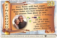 Einladung Goldene Hochzeit Foto rund ausgeschnitten auf einer Goldpapierrolle
