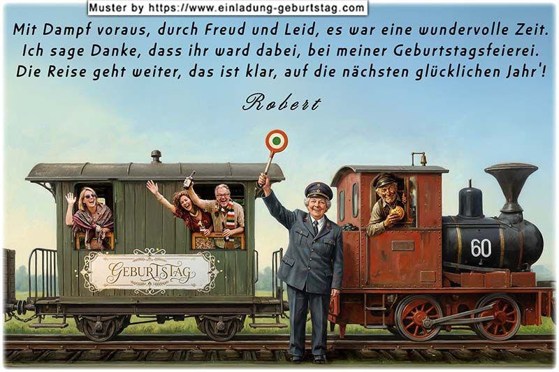 Die lustige Danksagungskarte zum Geburtstag mit Ihrem eigenen Danksagungstext - der Sonderzug