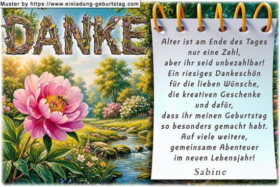 Die Dankeskarte zum Geburtstag mit der Blüte, in der sich eine Biene befindet. Sie sagen Danke mit einem schönen Naturbild.