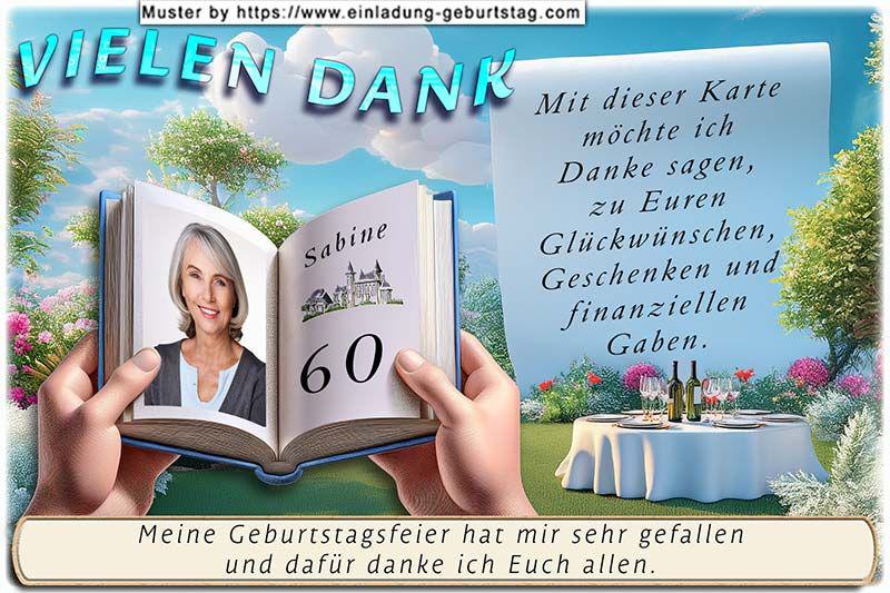 Die Dankeskarte zum Geburtstag mit Ihrem Foto als Seite eines aufgeschlagenen Buches, das von 2 Händen gehalten wird. Daneben befindet sich Ihr Alter.