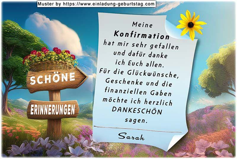 Die Dankeskarte zur Konfirmation mit dem rustikalen Wegweiser auf dem die Wörter SCHÖNE ERINNERUNGEN stehen.