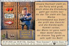 lustige Hochzeitseinladung mit witzigem änderbaren Text mit dem Türsteher