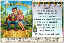 lustige Hochzeitseinladung mit witzigem änderbaren Text mit dem verliebten Paar