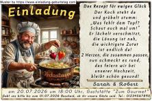 lustige Hochzeitseinladung mit witzigem änderbaren Text mit dem Koch und der besonderen Zutat