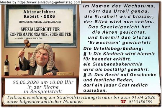Das Spezialgericht für Konfirmationsangelegenheiten: Im Namen des Wachstums, hört das Urteil genau, die Kindheit wird blasser, der Blick wird nun schlau.