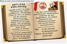 Eine Vorladung vom Richter an deine Gäste als lustige Einladung zur Konfirmation. Diese werden wegen akuter Unterfeierung aufgefordert, zu deiner Konfirmation zu kommen.