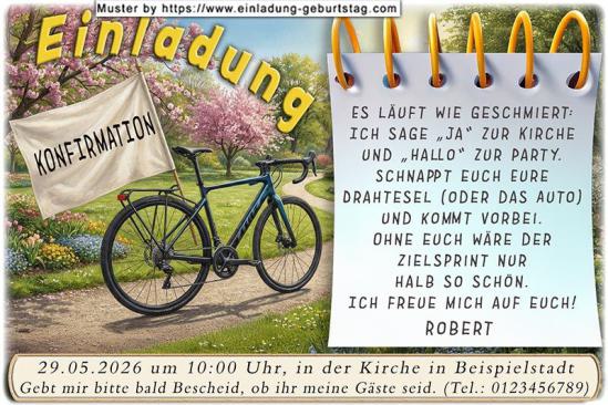 Das Sportrad mit der Konfirmationsfahne: Vergesst das Gelbe Trikot - ich hole mir jetzt den Eintrag ins Erwachsenenteam! Die Bergetappe Kindheit liegt hinter dir.