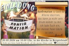 Die lustige Einladung zur Konfirmation - 2 Hände halten ein Banner mit der Aufschrift Konfirmation. Dein Einladungstext wird auf eine Schriftrolle gedruckt.