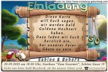 Die Einladung zur Goldenen Hochzeit mit der rustikalen Schriftrolle