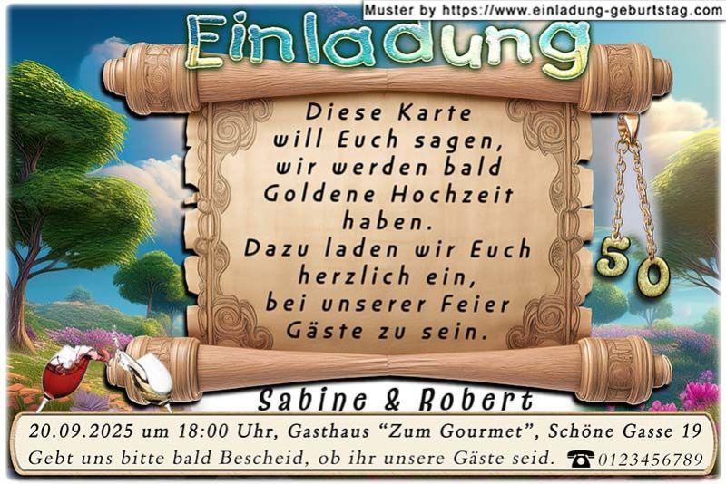 Die Einladung zur Goldenen Hochzeit mit der rustikalen Schriftrolle