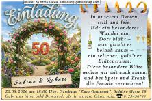 Die Einladung zur Goldenen Hochzeit mit dem Rosenbogen und der Zahl 50