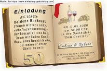 Die Einladung zur Goldenen Hochzeit mit dem goldenen Hochzeitsbuch