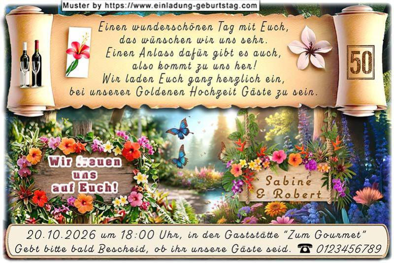 Die Einladung zur Goldenen Hochzeit mit der wunderschönen Naturlandschaft