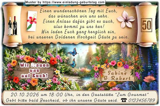 Die Einladung zur Goldenen Hochzeit mit der wunderschönen Naturlandschaft