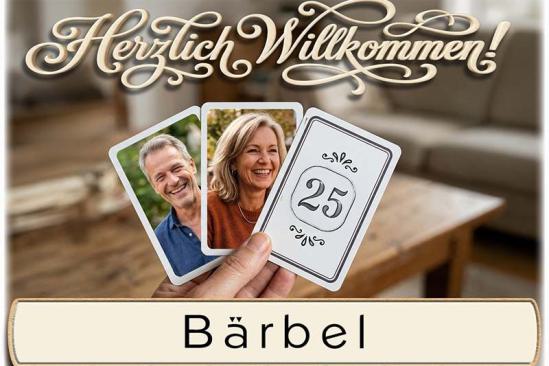Tischkarte Silberhochzeit - 2 Fotos auf Spielkarten und der Name Ihres Gastes