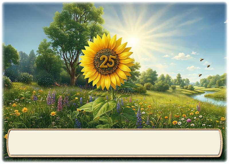Tischkarte Silberhochzeit - die Sonnenblume und Textfeld für den Namen des Gastes