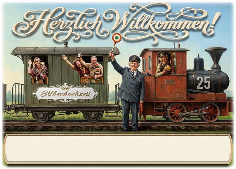 Tischkarte Silberhochzeit - der Sonderzug mit dem Textfeld für den Namen des Gastes