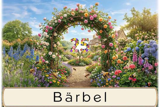 Tischkarte Silberhochzeit - der Rosenbogen mit dem Namen des Gastes