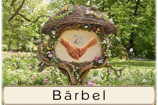 Tischkarte Silberhochzeit - Hand in Hand mit Textfeld und dem Namen des Gastes