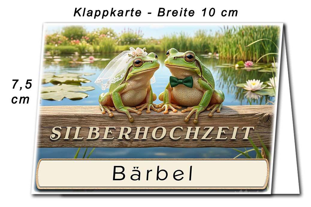 Tischkarte Silberhochzeit - das lustige Froschpaar - Kartenabmessungen
