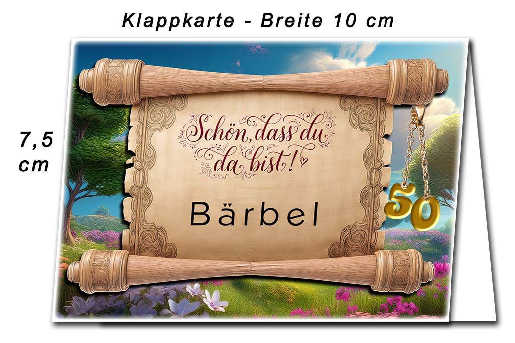 Die Tischkarte zur Goldenen Hochzeit als kleine Klappkarte mit der Zahl 50 in einer Sonnenblume