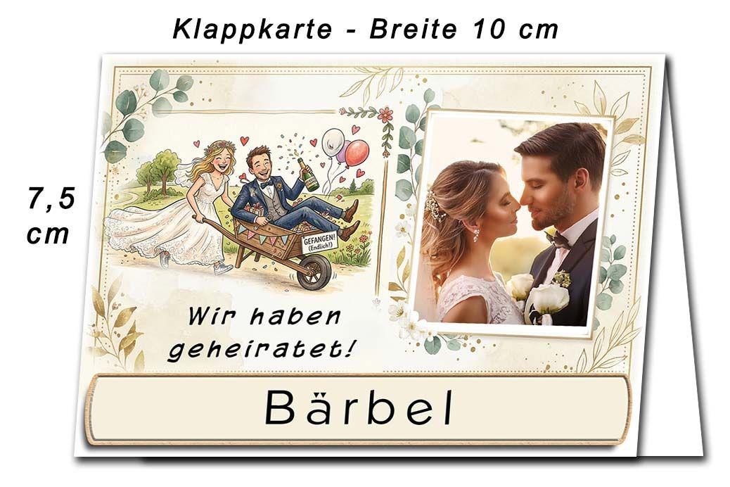 Die Tischkarte zur Hochzeitsfeier – Ihr Foto neben einem lustigen Bild – Abmessungen der Platzkarten