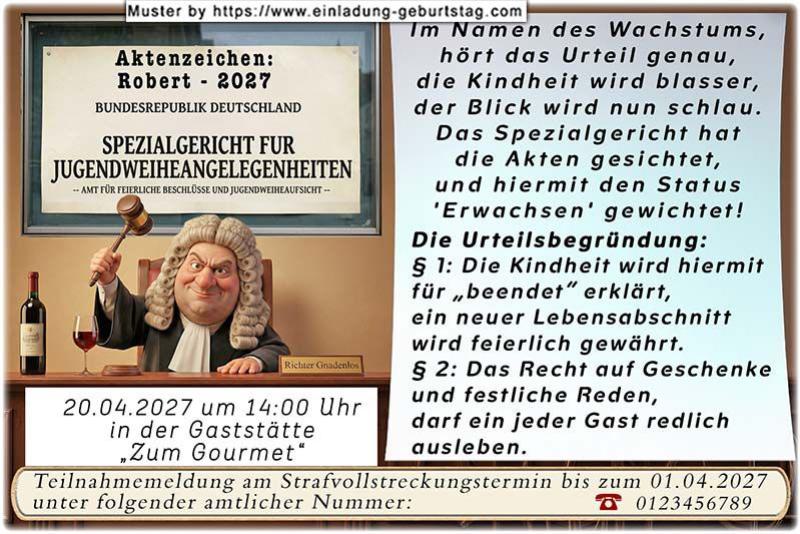 die lustige Einladung zur Jugendweihe mit dem Spezialgericht für Jugendweiheangelegenheiten