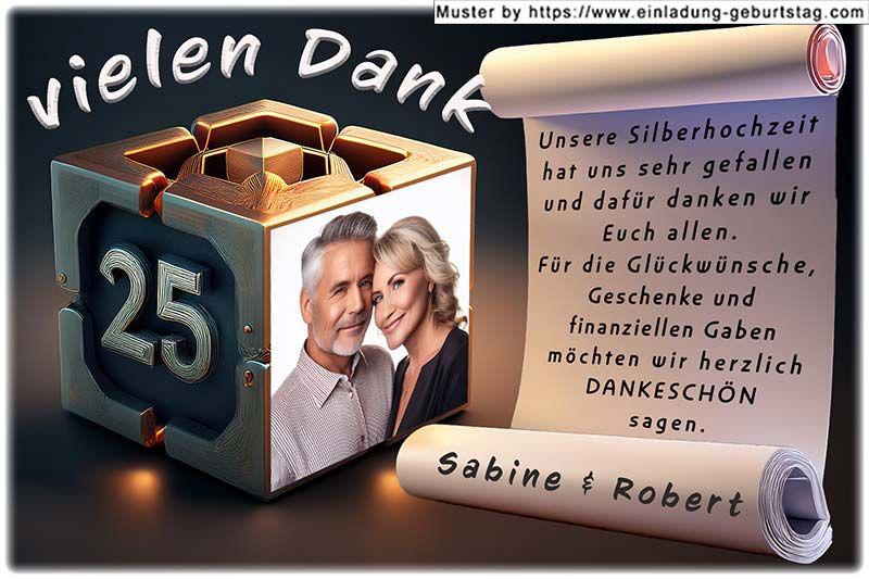 Die Danksagung zur Silberhochzeit - ein besonderer, spezieller Würfel für Ihre Silberhochzeit. Auf eine Seite des Würfels wird Ihr Foto eingesetzt.