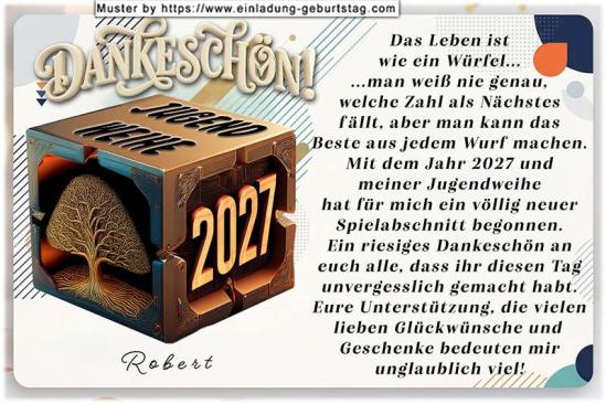 Die Danksagung zur Jugendweihe mit dem speziellen Würfel