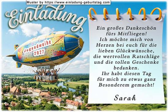 Die Danksagung zur Jugendweihe mit dem Luftschiff