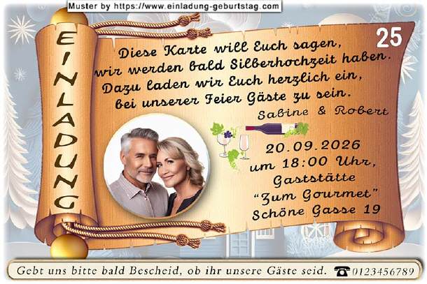 Einladung Silberhochzeit Foto auf Schriftrolle