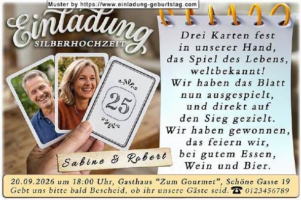Einladung Silberhochzeit Fotos auf Spielkarten