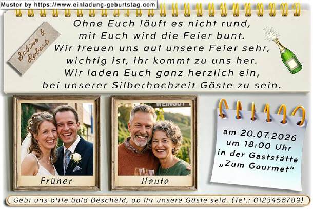 Einladung Silberhochzeit 2 Fotos im Bilderrahmen